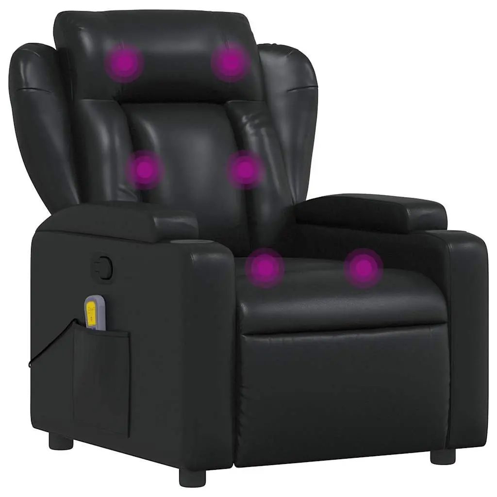 Massage Recliner Chair Manual Recline Vibration Black Faux Leather