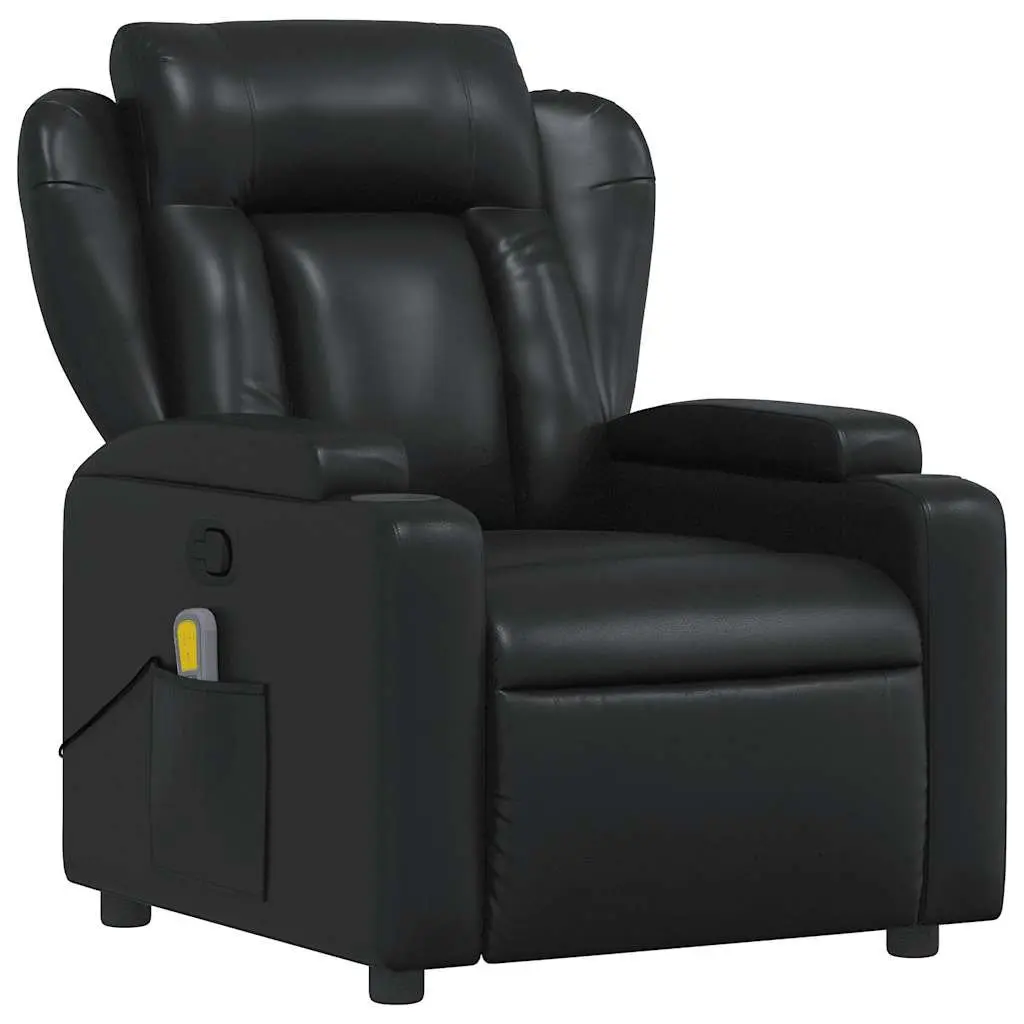 Massage Recliner Chair Manual Recline Vibration Black Faux Leather