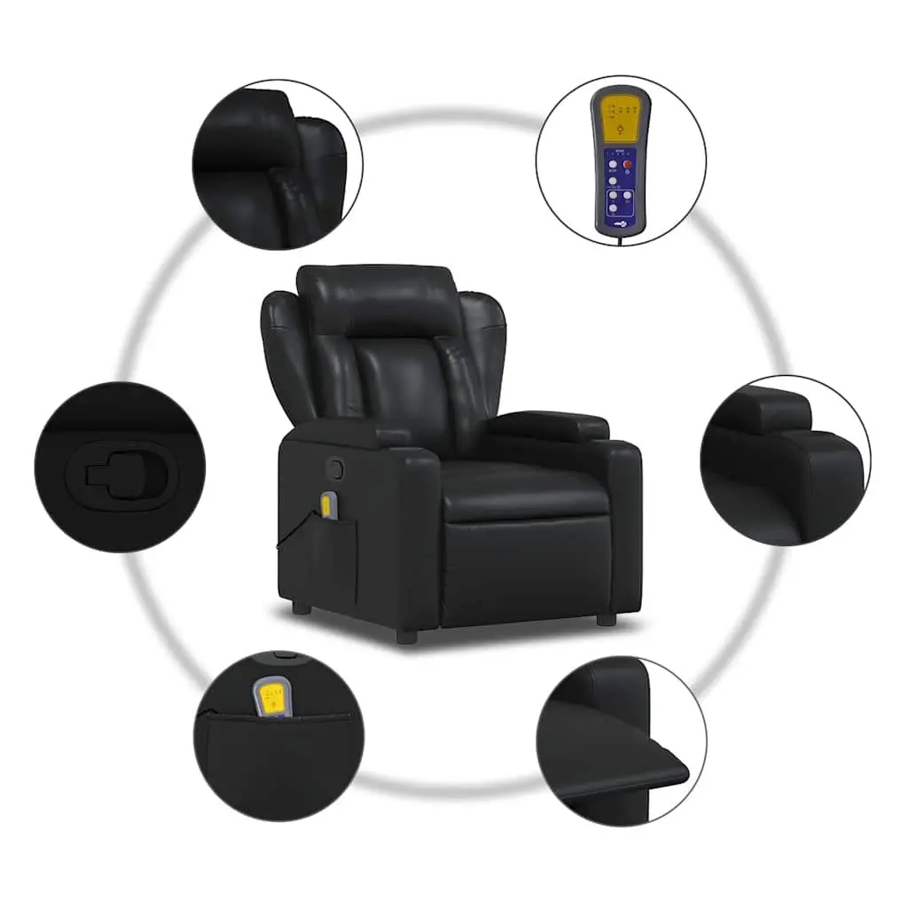 Massage Recliner Chair Manual Recline Vibration Black Faux Leather
