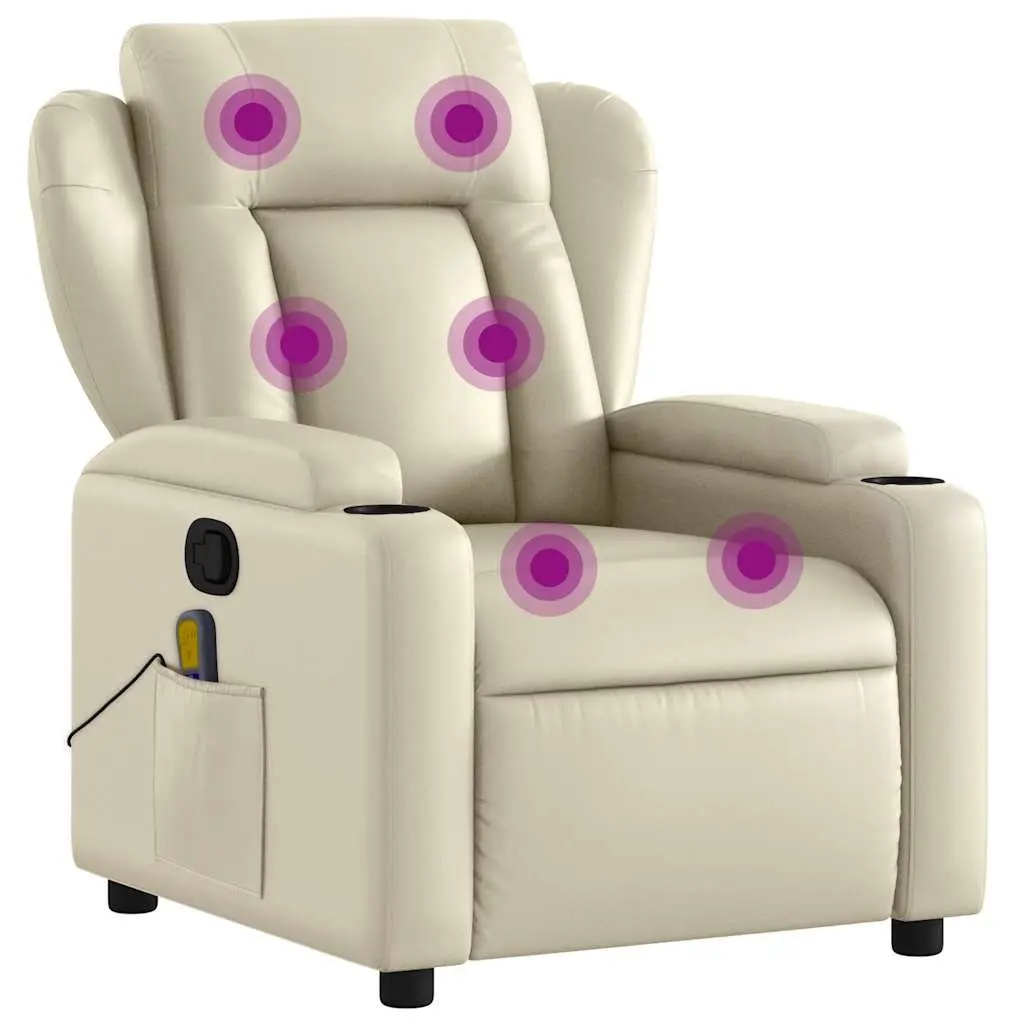Massage Recliner Chair Vibration Cream Faux Leather Manual Recline 135 Degrees