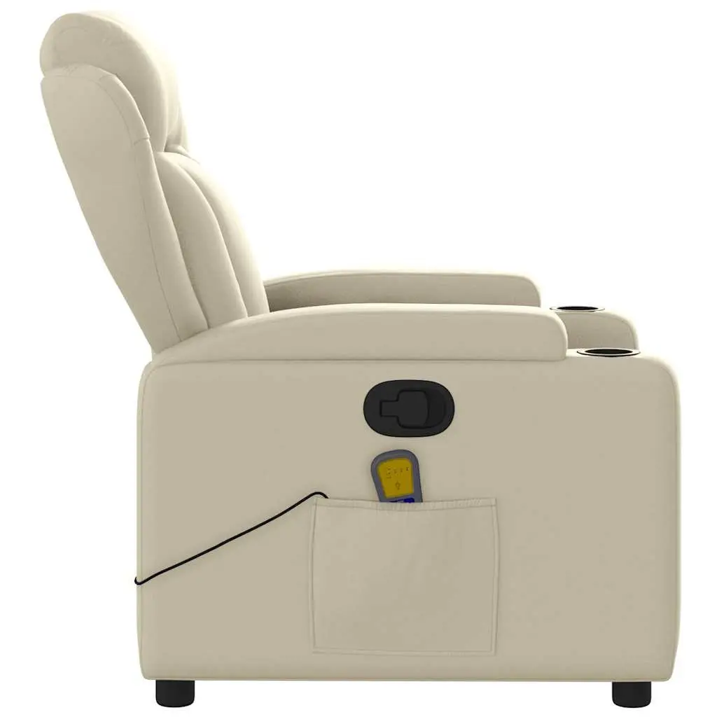 Massage Recliner Chair Vibration Cream Faux Leather Manual Recline 135 Degrees