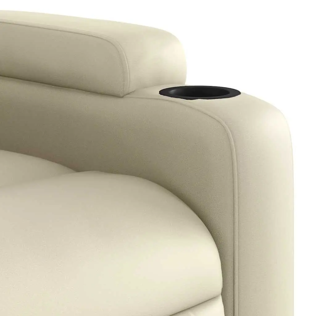 Massage Recliner Chair Vibration Cream Faux Leather Manual Recline 135 Degrees