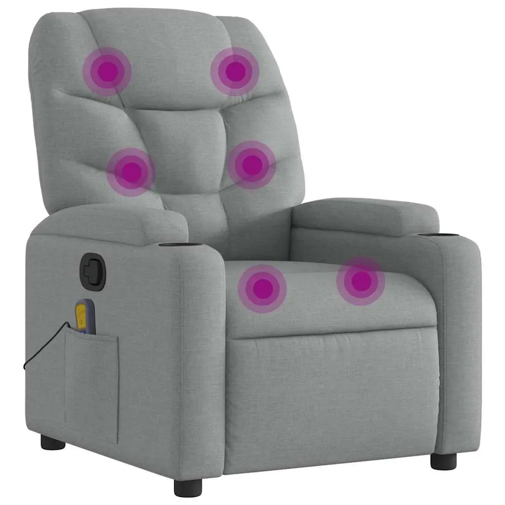 Massage Recliner Chair Manual Reclining Light Grey Fabric 6 Massage Points