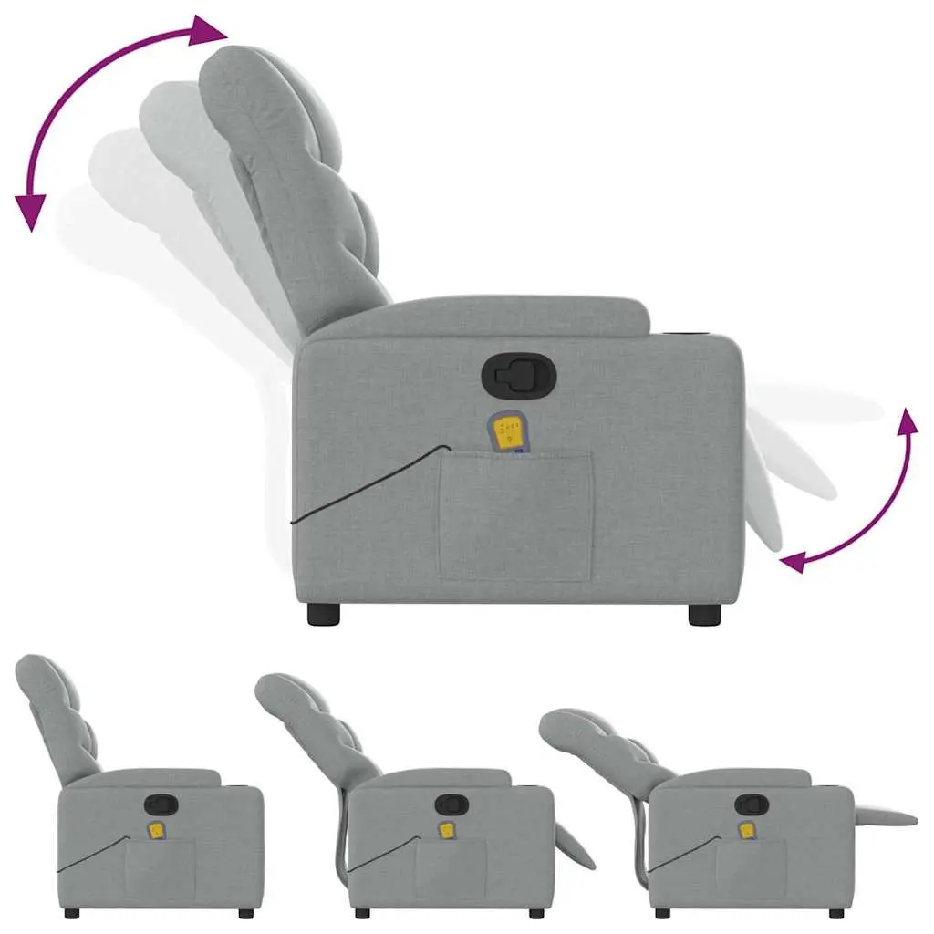 Massage Recliner Chair Manual Reclining Light Grey Fabric 6 Massage Points