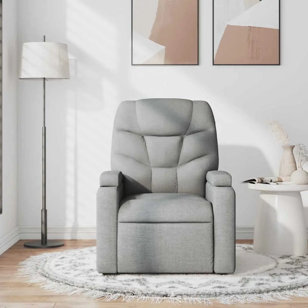Massage Recliner Chair Manual Reclining Light Grey Fabric 6 Massage Points