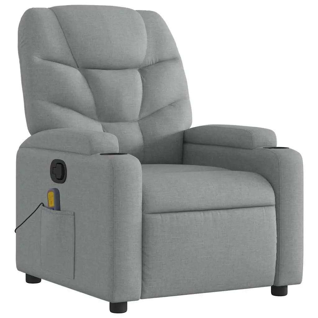 Massage Recliner Chair Manual Reclining Light Grey Fabric 6 Massage Points