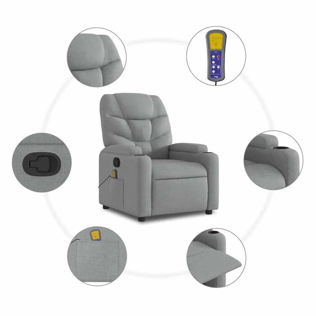 Massage Recliner Chair Manual Reclining Light Grey Fabric 6 Massage Points