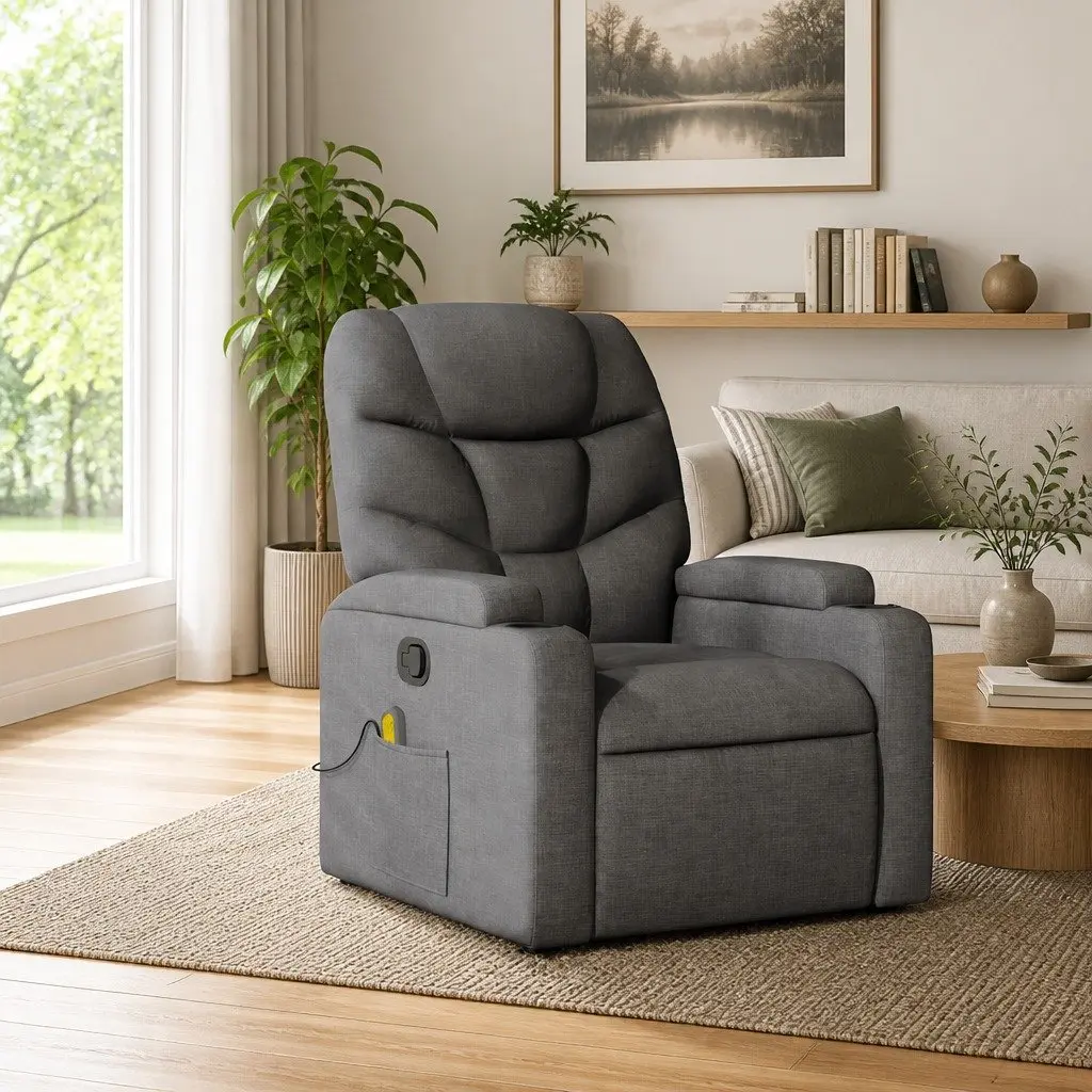 Massage Recliner Chair Manual Recline Vibration Grey Fabric