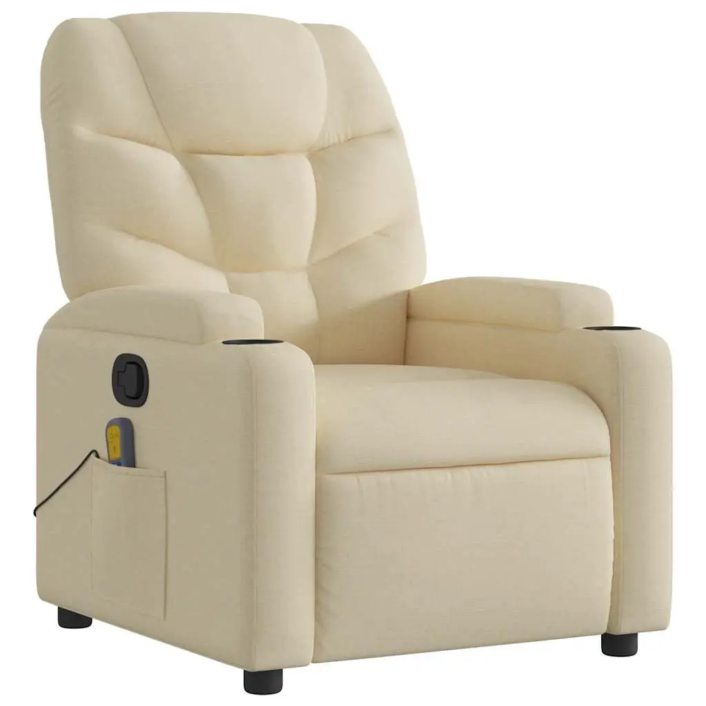 Recliner Chair Manual Vibration Massage Cream Fabric 6 Massage Points Adjustable Backrest and Footrest