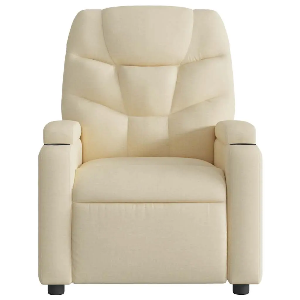 Recliner Chair Manual Vibration Massage Cream Fabric 6 Massage Points Adjustable Backrest and Footrest