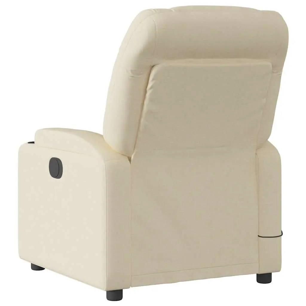 Recliner Chair Manual Vibration Massage Cream Fabric 6 Massage Points Adjustable Backrest and Footrest