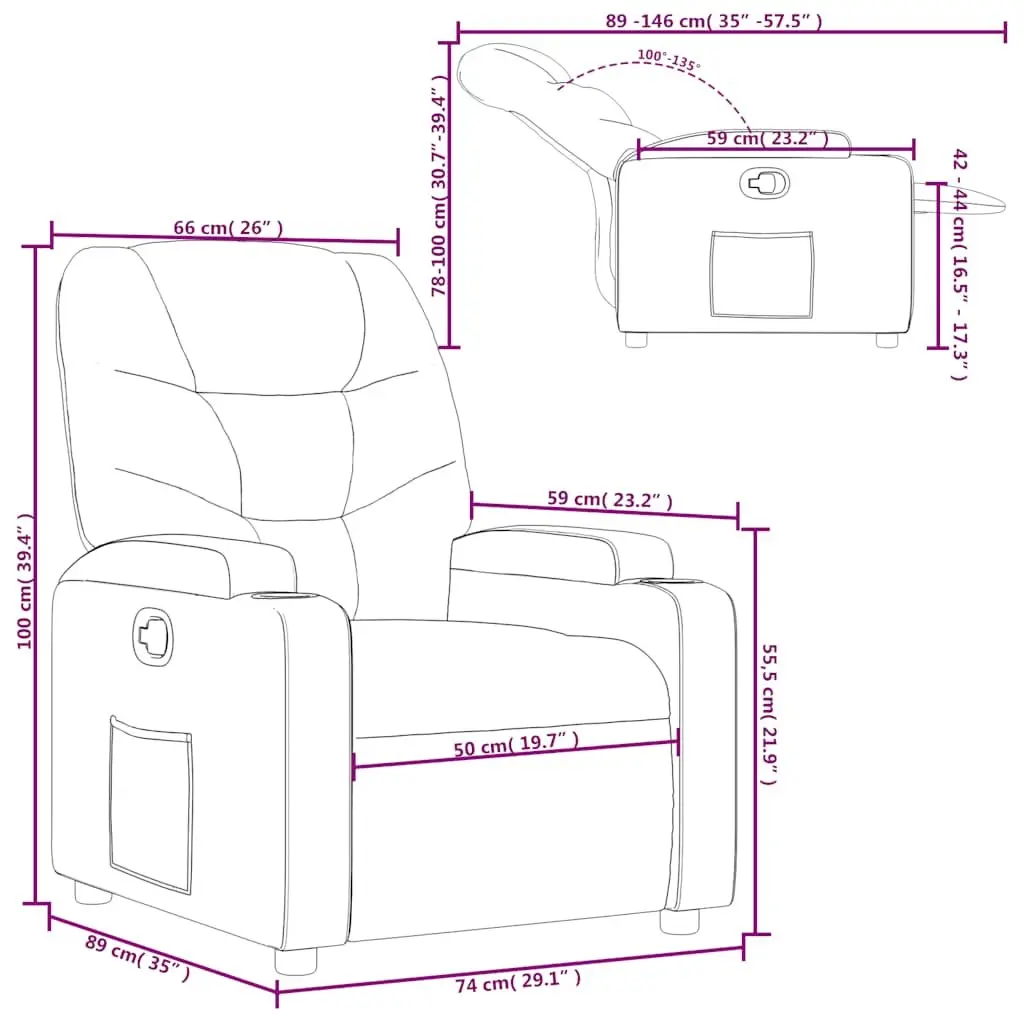 Recliner Chair Manual Reclining Armchair Black Lounge Seat with Cup Holders