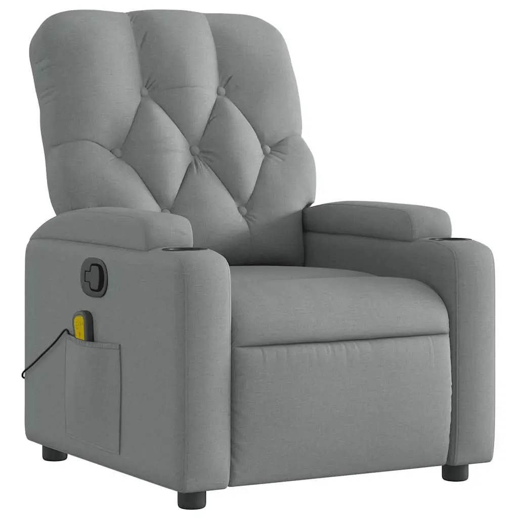 Massage Recliner Chair Grey Fabric Manual Recline Vibration Armchair Footrest
