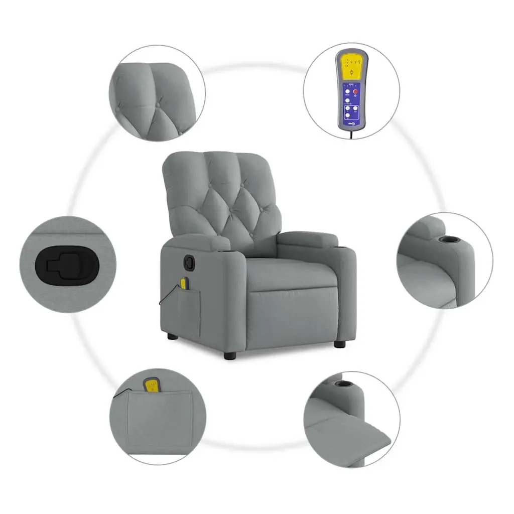 Massage Recliner Chair Grey Fabric Manual Recline Vibration Armchair Footrest