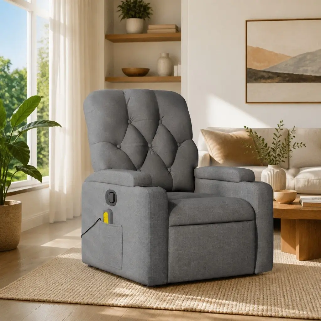 Recliner Chair Manual Vibration Massage Fabric Armchair Grey Lounge