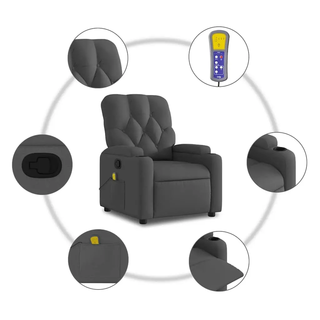 Recliner Chair Manual Vibration Massage Fabric Armchair Grey Lounge