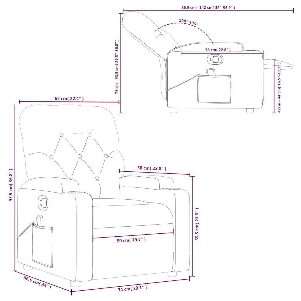 Recliner Chair Manual Massage Black Fabric Vibration Armchair Lounge