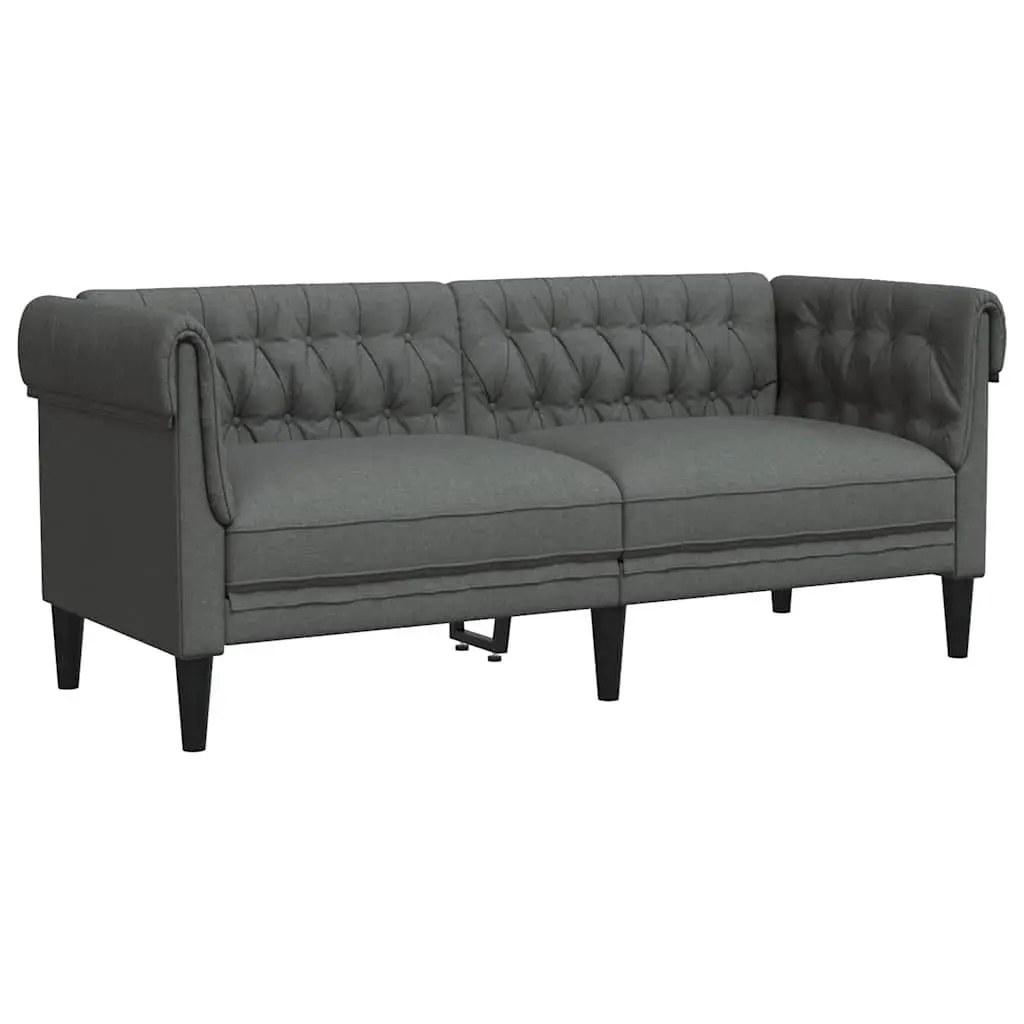 2-Seater Chesterfield Sofa Grey Fabric Living Room Couch Rolled Arms Deep