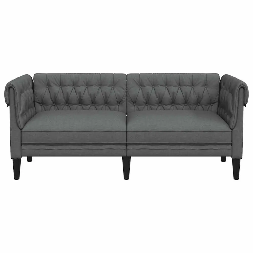 2-Seater Chesterfield Sofa Grey Fabric Living Room Couch Rolled Arms Deep