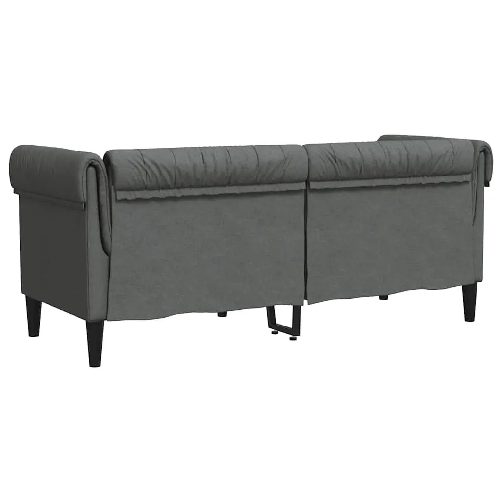 2-Seater Chesterfield Sofa Grey Fabric Living Room Couch Rolled Arms Deep