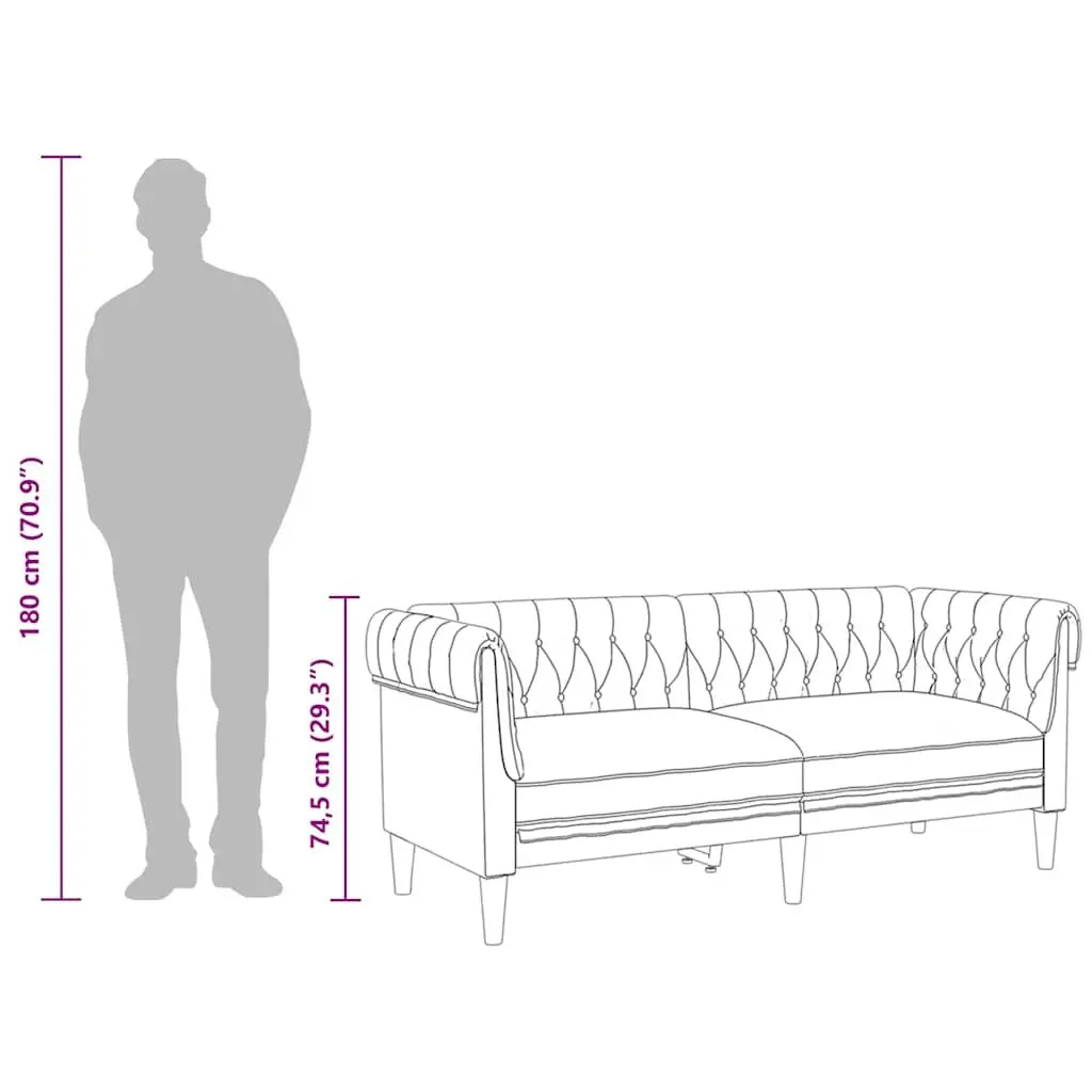 2-Seater Chesterfield Sofa Grey Fabric Living Room Couch Rolled Arms Deep