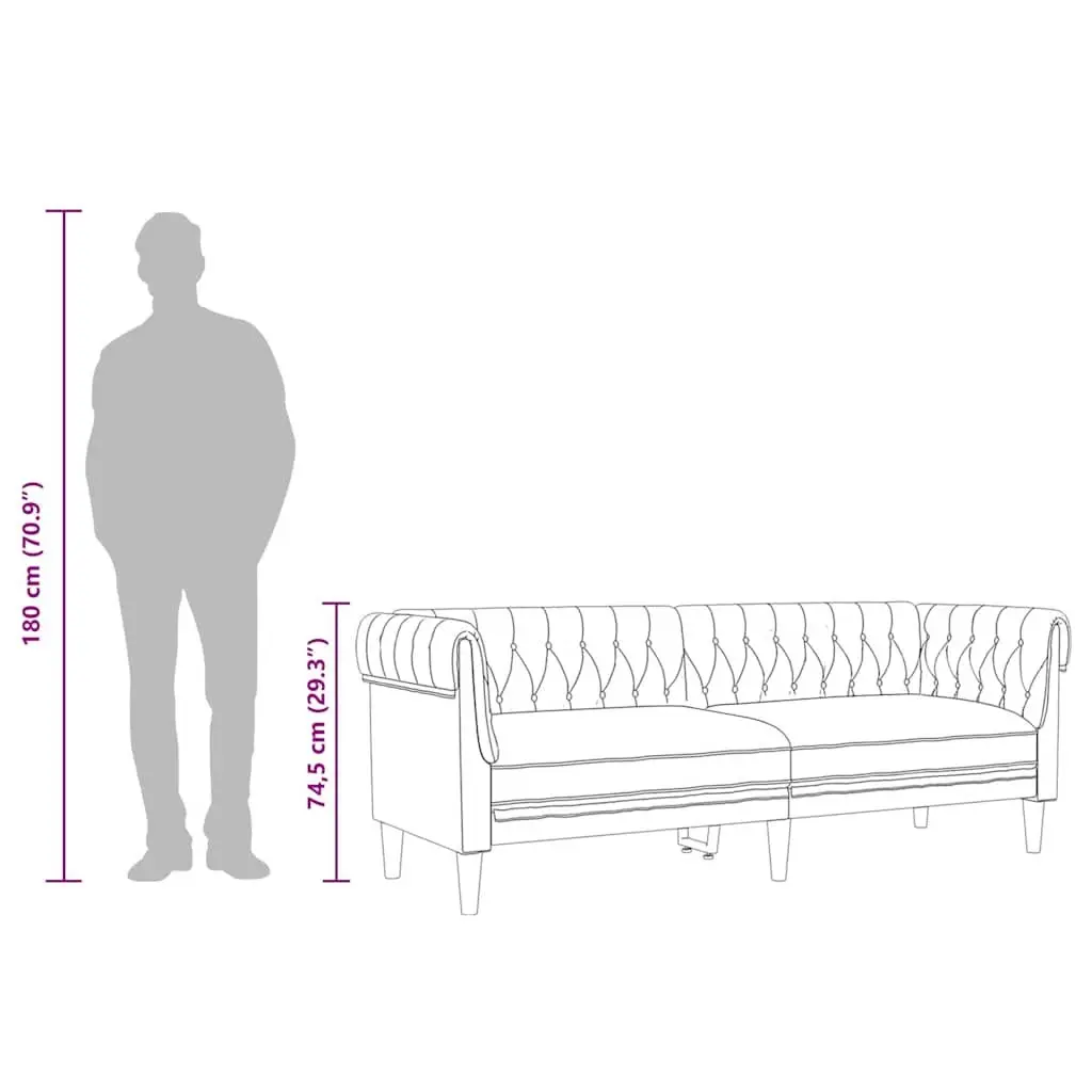 3-Seater Chesterfield Sofa Grey Fabric Living Room Couch Rolled Arm Design