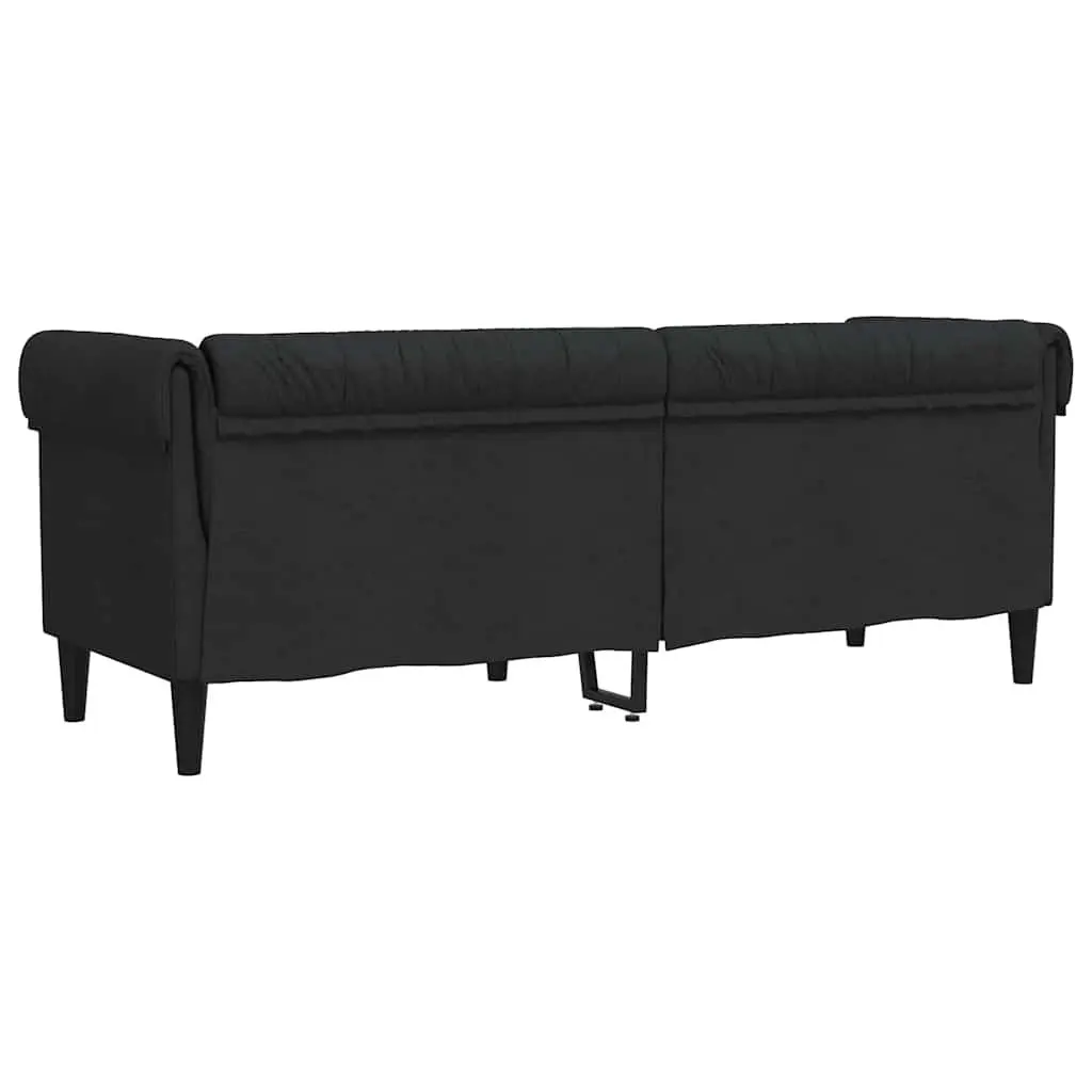 Chesterfield Sofa Black Fabric 3-Seater Living Room Rolled Arm Deep Backrest