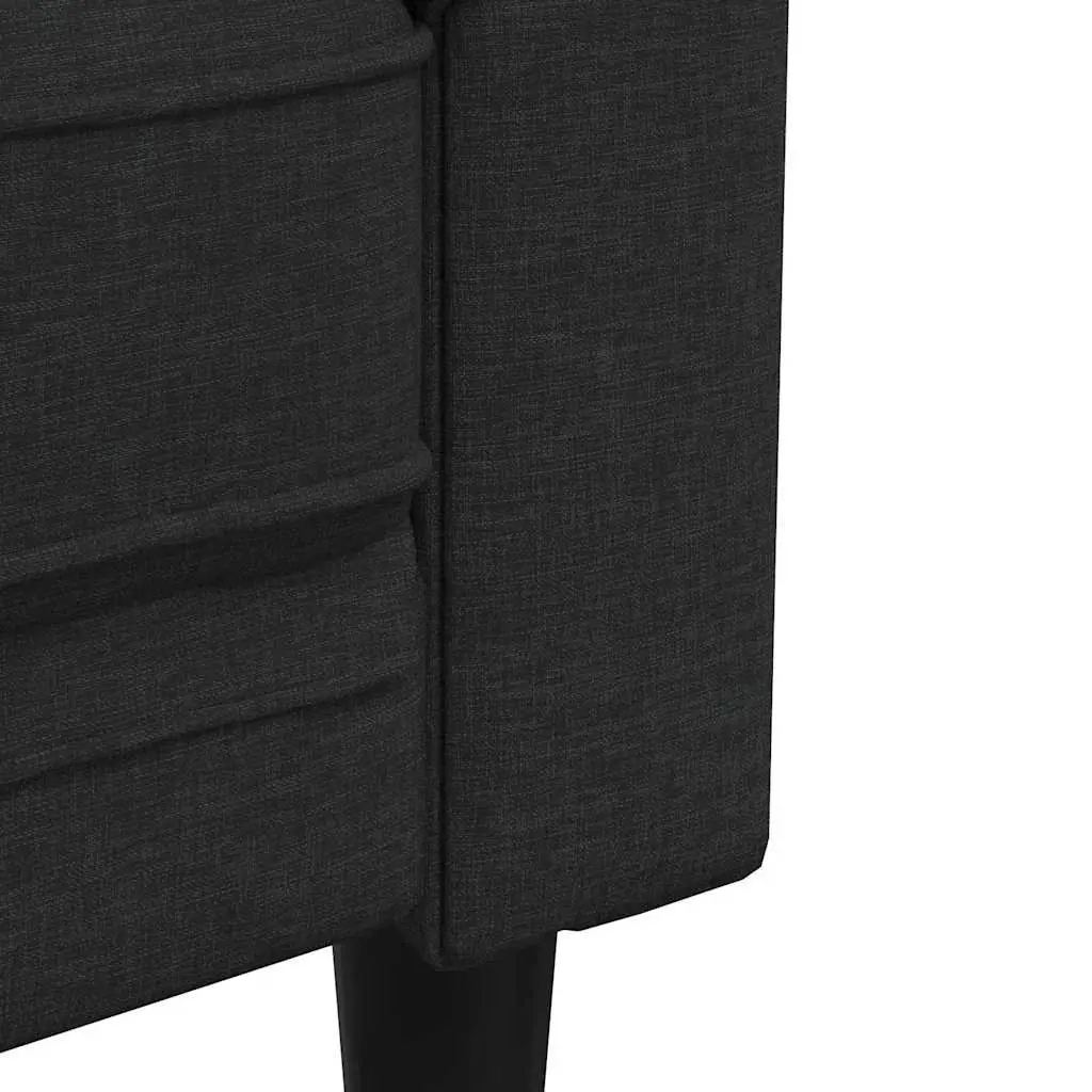 Chesterfield Sofa Black Fabric 3-Seater Living Room Rolled Arm Deep Backrest