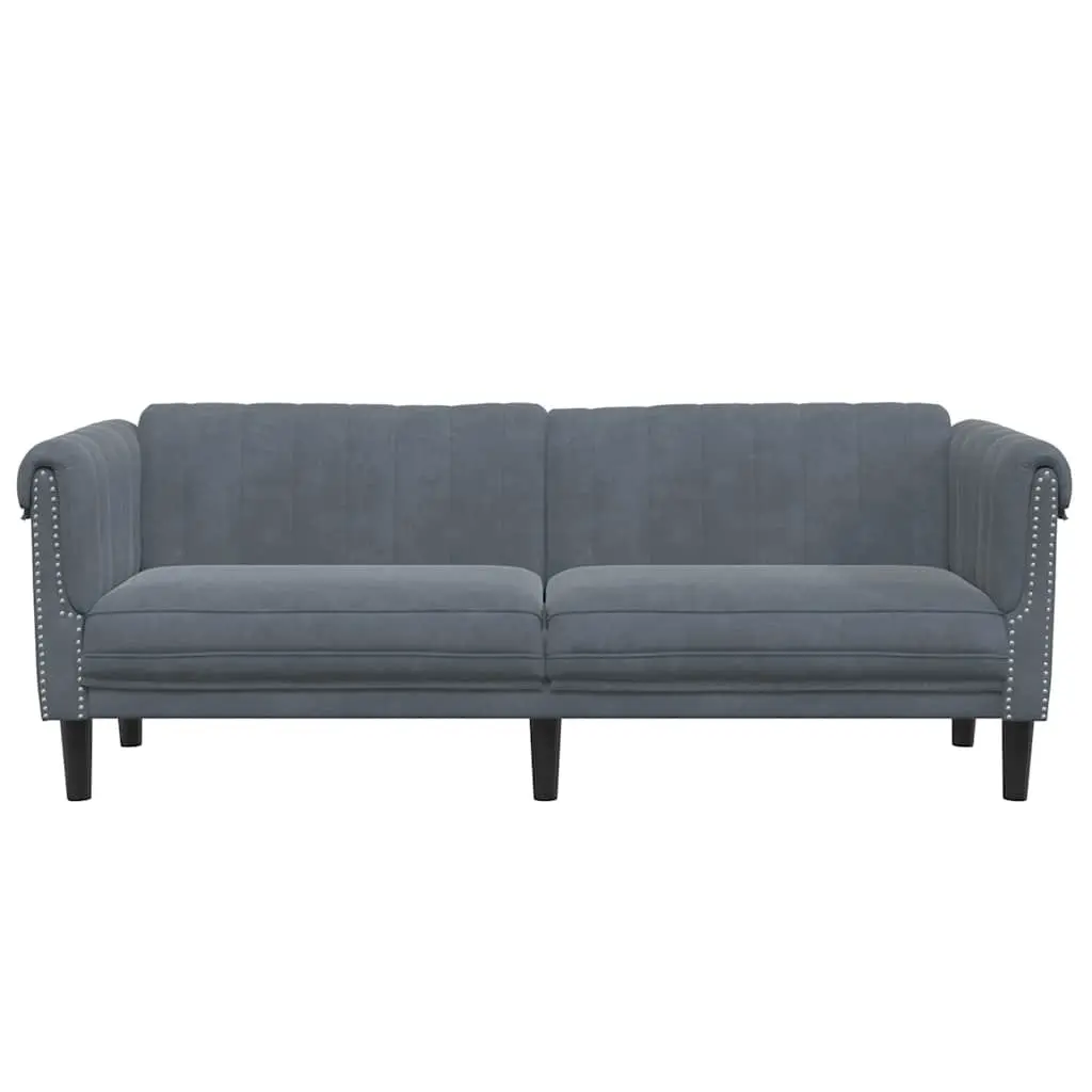 3-Seater Sofa Grey Velvet Upholstered Living Room Couch Modern Padded