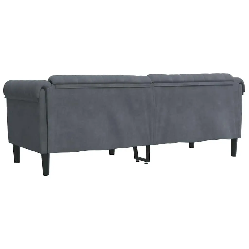 3-Seater Sofa Grey Velvet Upholstered Living Room Couch Modern Padded