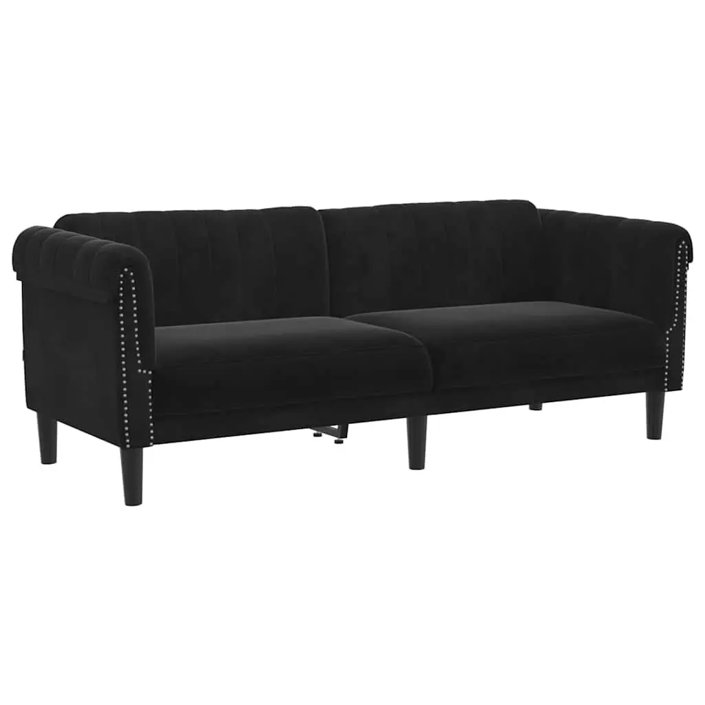 3-Seater Sofa Black Velvet Living Room Furniture Couch Comfortable Padded Seat