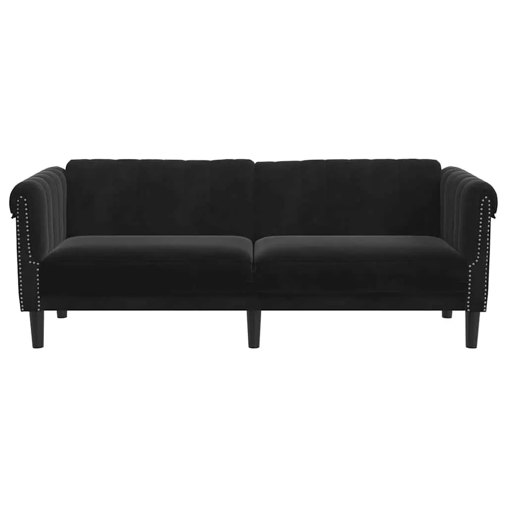 3-Seater Sofa Black Velvet Living Room Furniture Couch Comfortable Padded Seat