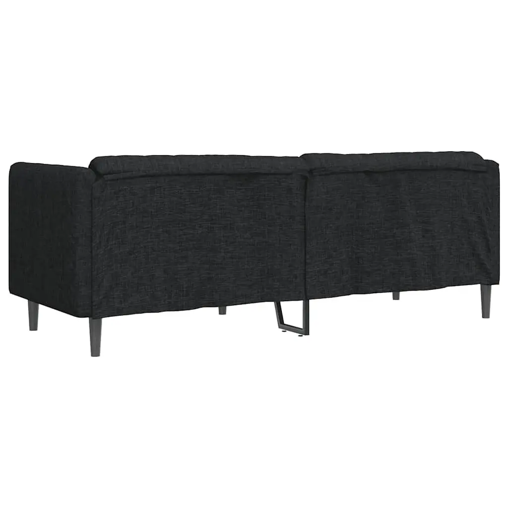 3-Seater Sofa Black Fabric Living Room Couch Comfortable Padded Armrests