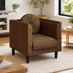 Comfortable Brown Faux Suede Sofa Chair with Padded Seat