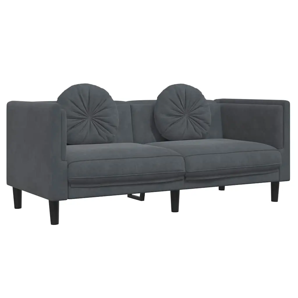 2-Seater Sofa Grey Velvet Cushions Living Room Furniture Couch