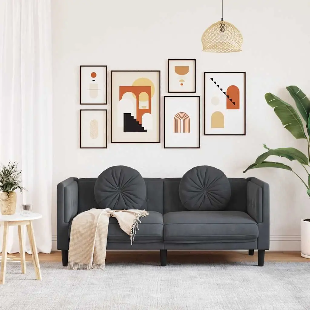 2-Seater Sofa Grey Velvet Cushions Living Room Furniture Couch