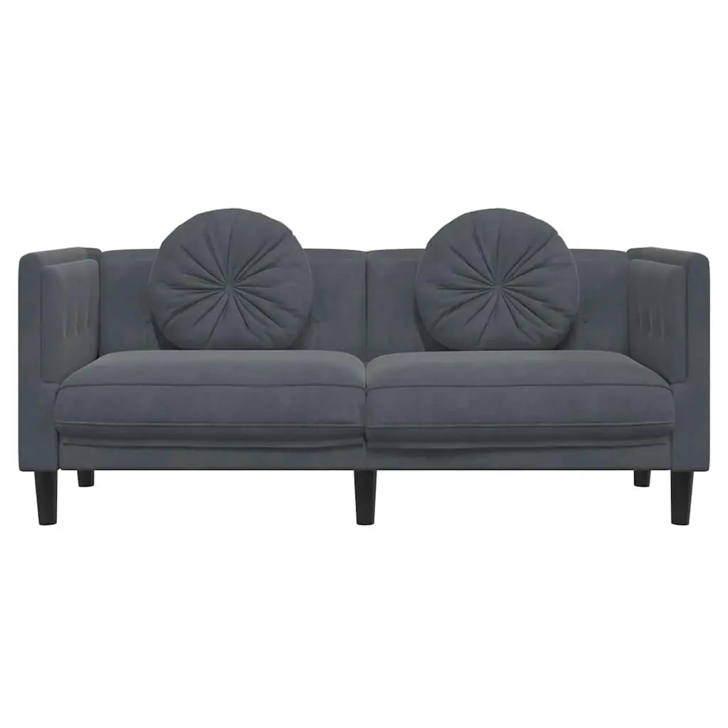 2-Seater Sofa Grey Velvet Cushions Living Room Furniture Couch