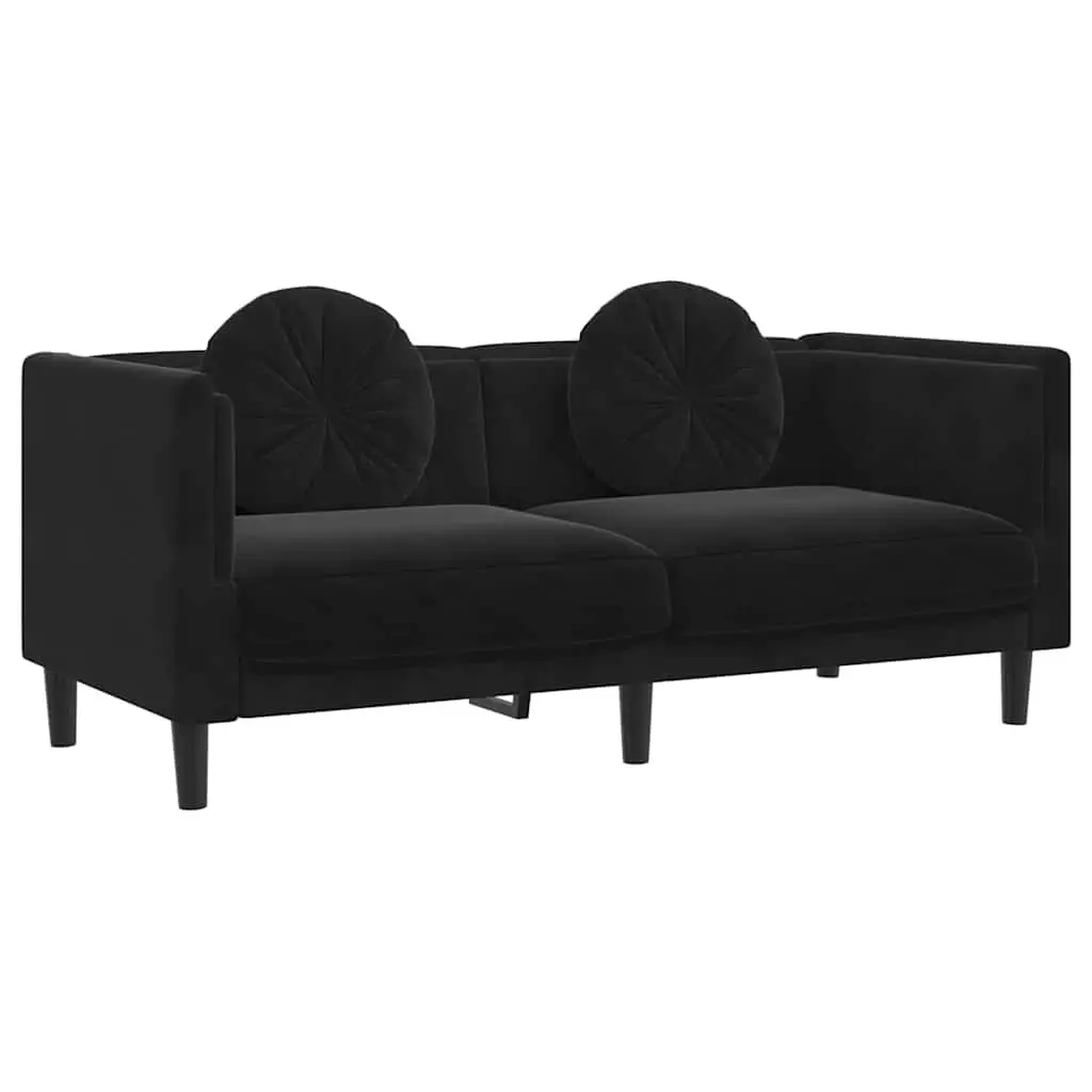 2-Seater Black Velvet Sofa