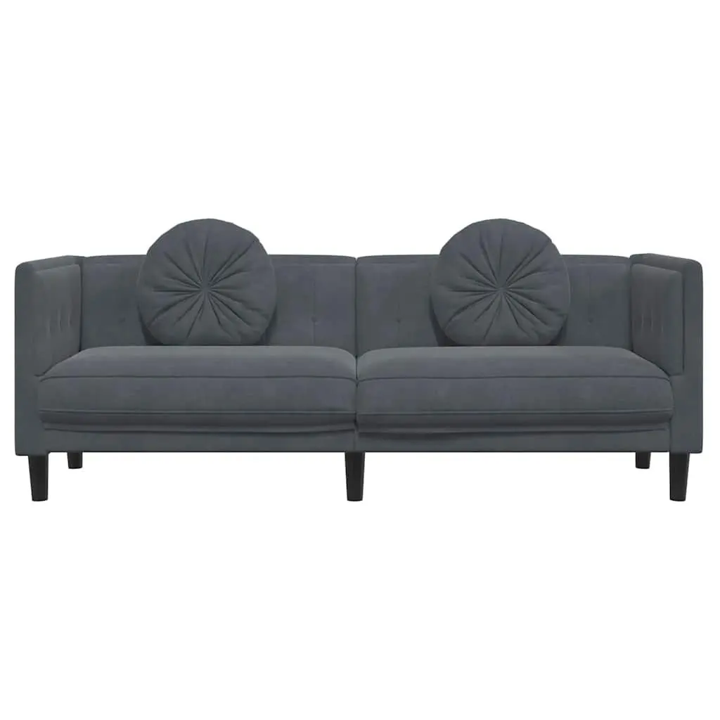 3-Seater Sofa Grey Velvet Living Room Couch Padded Armrests Backrest