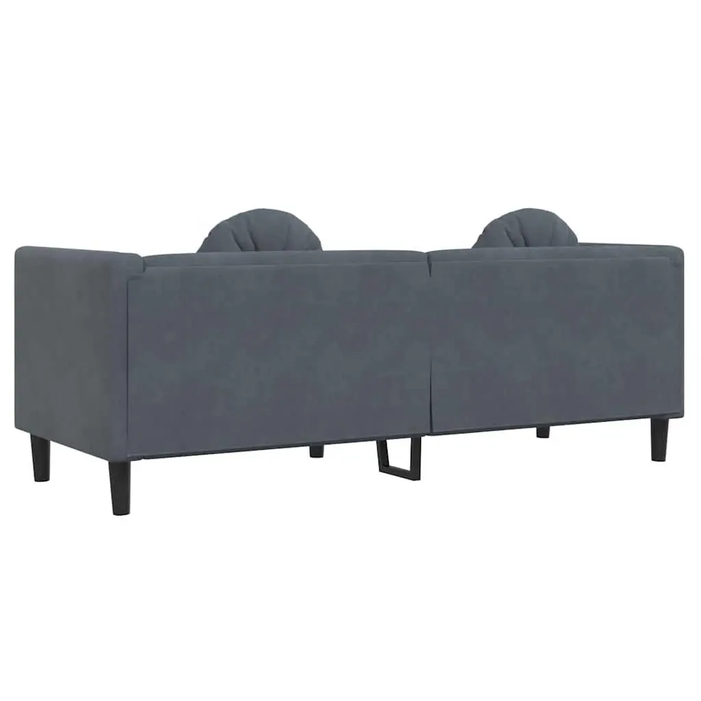 3-Seater Sofa Grey Velvet Living Room Couch Padded Armrests Backrest
