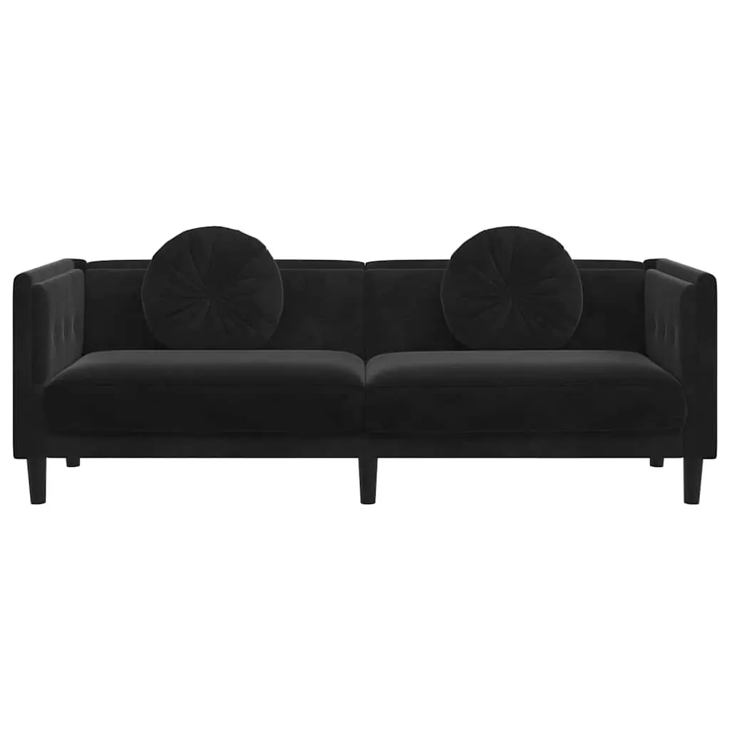 3-Seater Sofa Black Velvet Living Room Couch Comfortable Padded Seat Armrests
