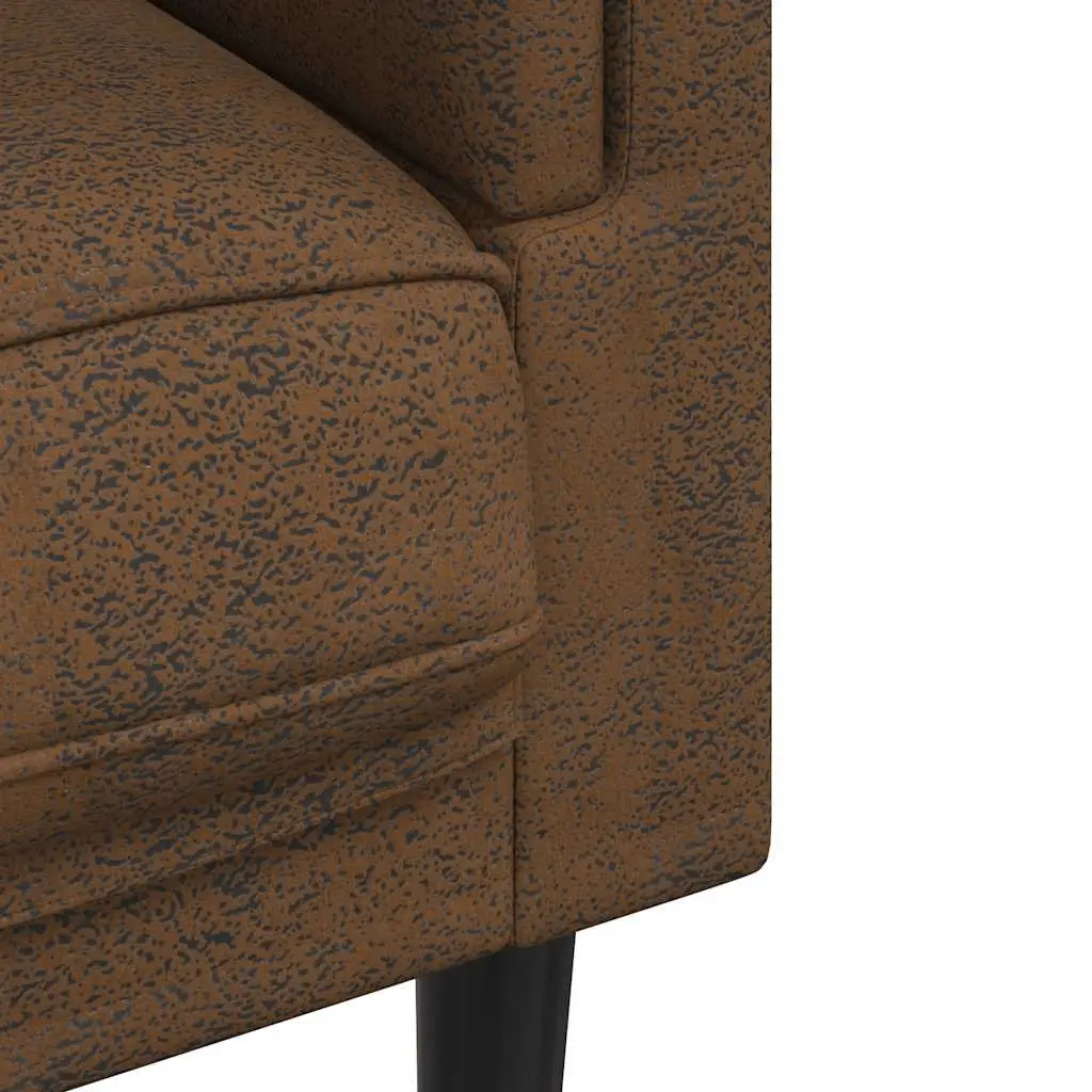 3-Seater Sofa Brown Faux Suede Leather Living Room Couch Padded Armrests