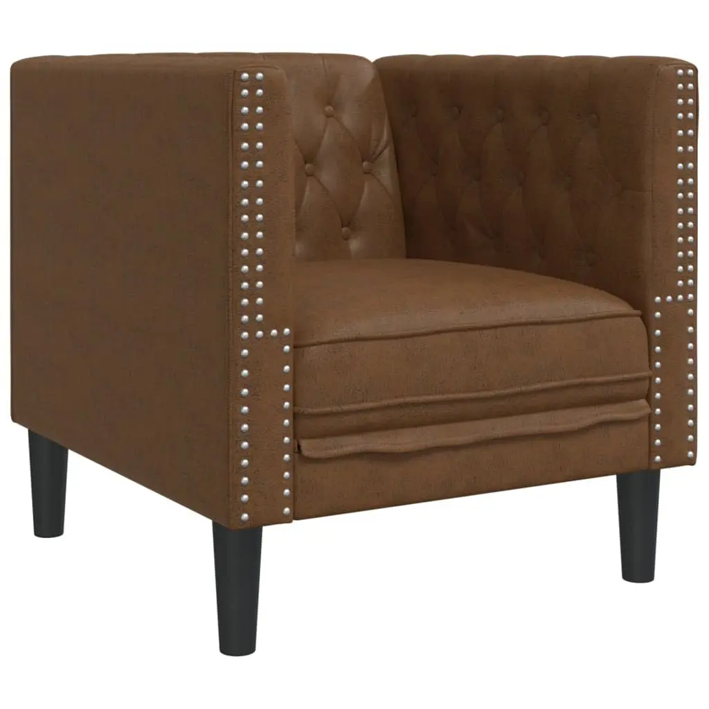 Chesterfield Sofa Chair Brown Button Tufted Armchair Home Lounge Seating