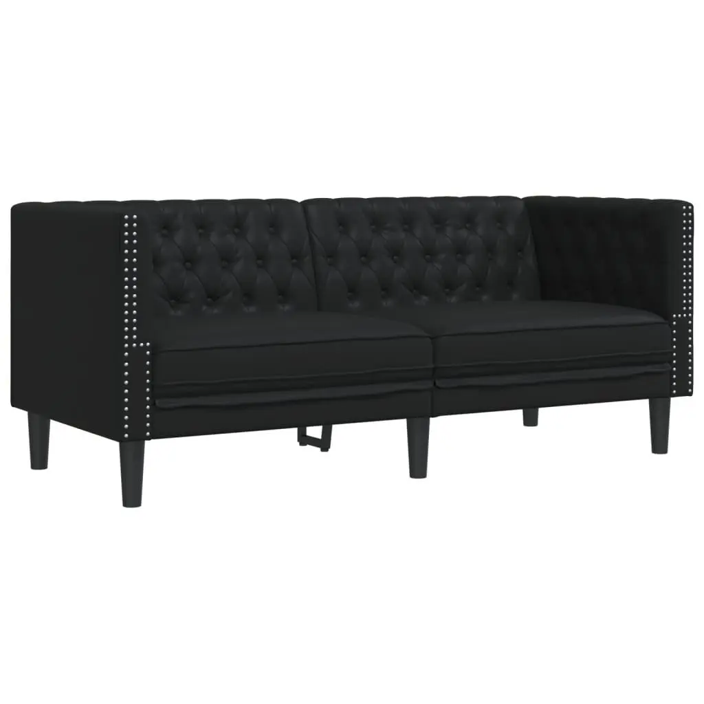 Chesterfield Sofa 2-Seater Black Faux Leather Button Tufted Living Room