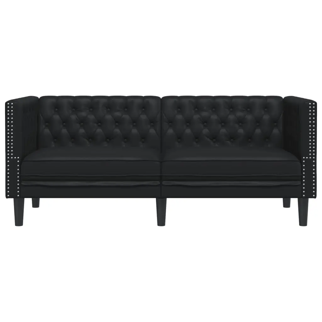 Chesterfield Sofa 2-Seater Black Faux Leather Button Tufted Living Room