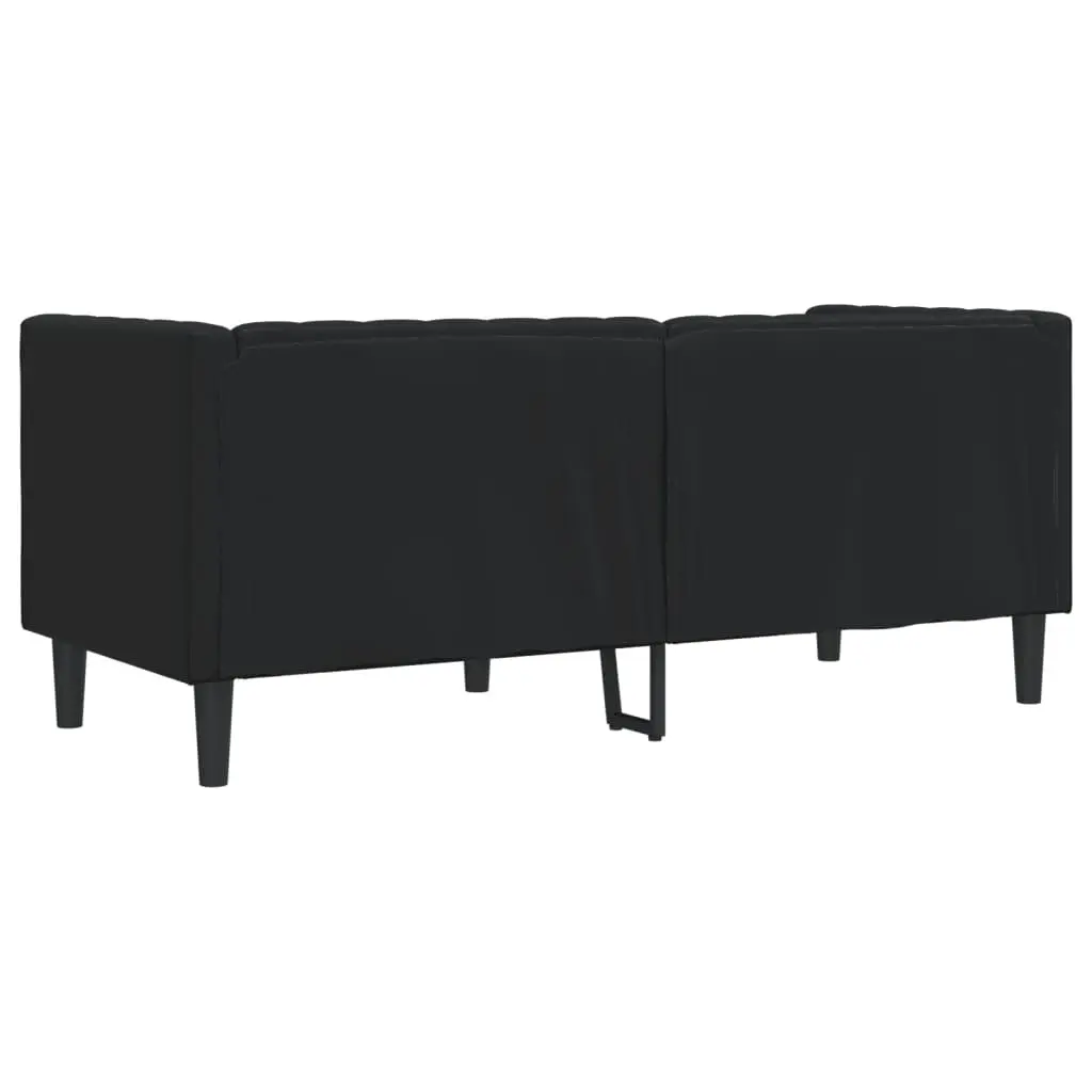 Chesterfield Sofa 2-Seater Black Faux Leather Button Tufted Living Room
