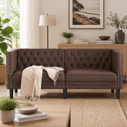 Comfortable 2-Seater Chesterfield Sofa in Faux Leather