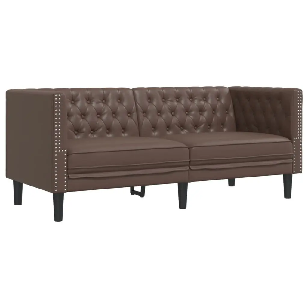 Chesterfield Sofa 2-Seater Button Tufted Faux Leather Brown