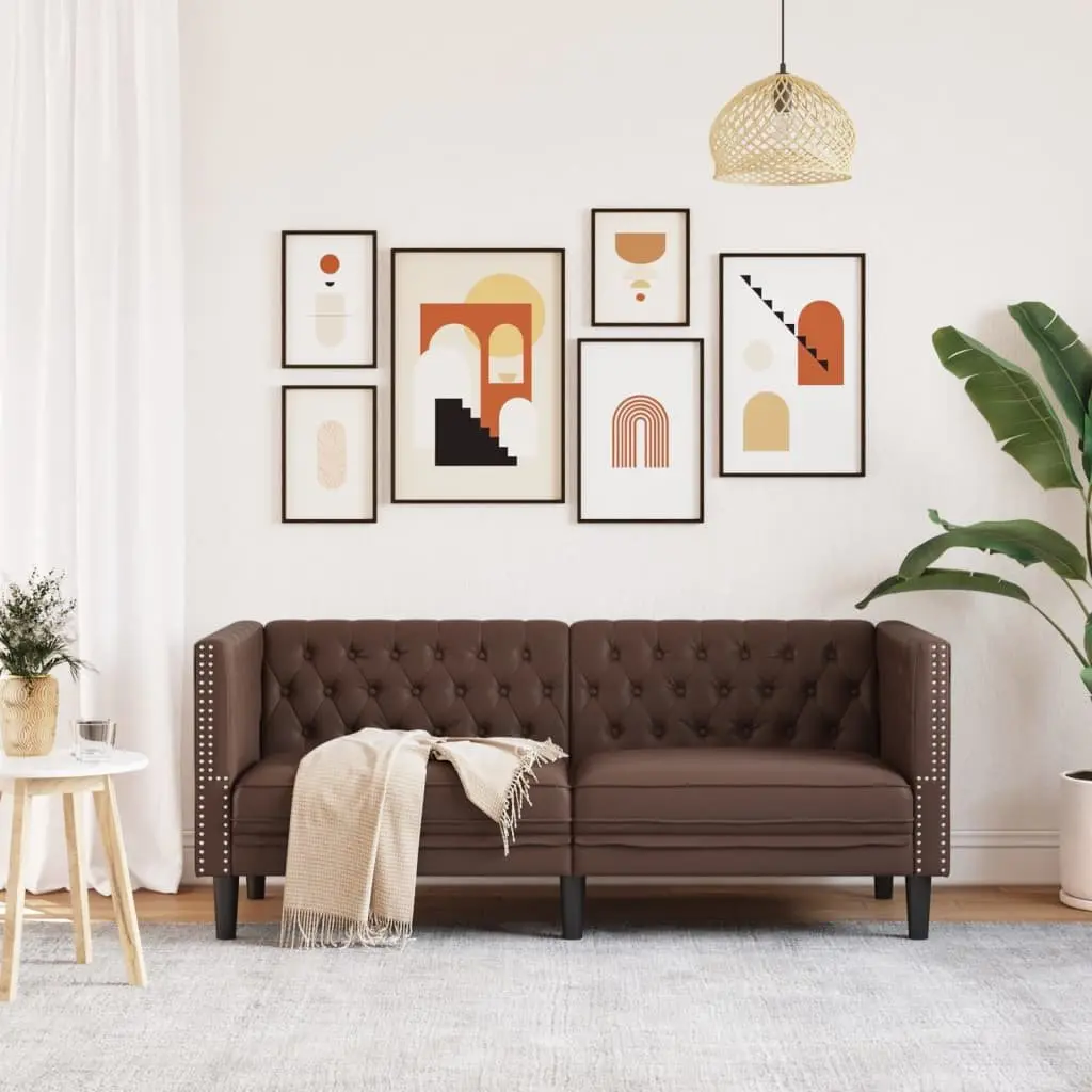 Chesterfield Sofa 2-Seater Button Tufted Faux Leather Brown