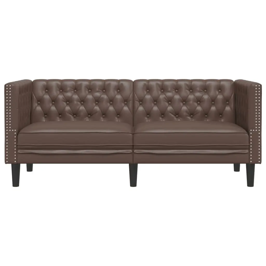 Chesterfield Sofa 2-Seater Button Tufted Faux Leather Brown